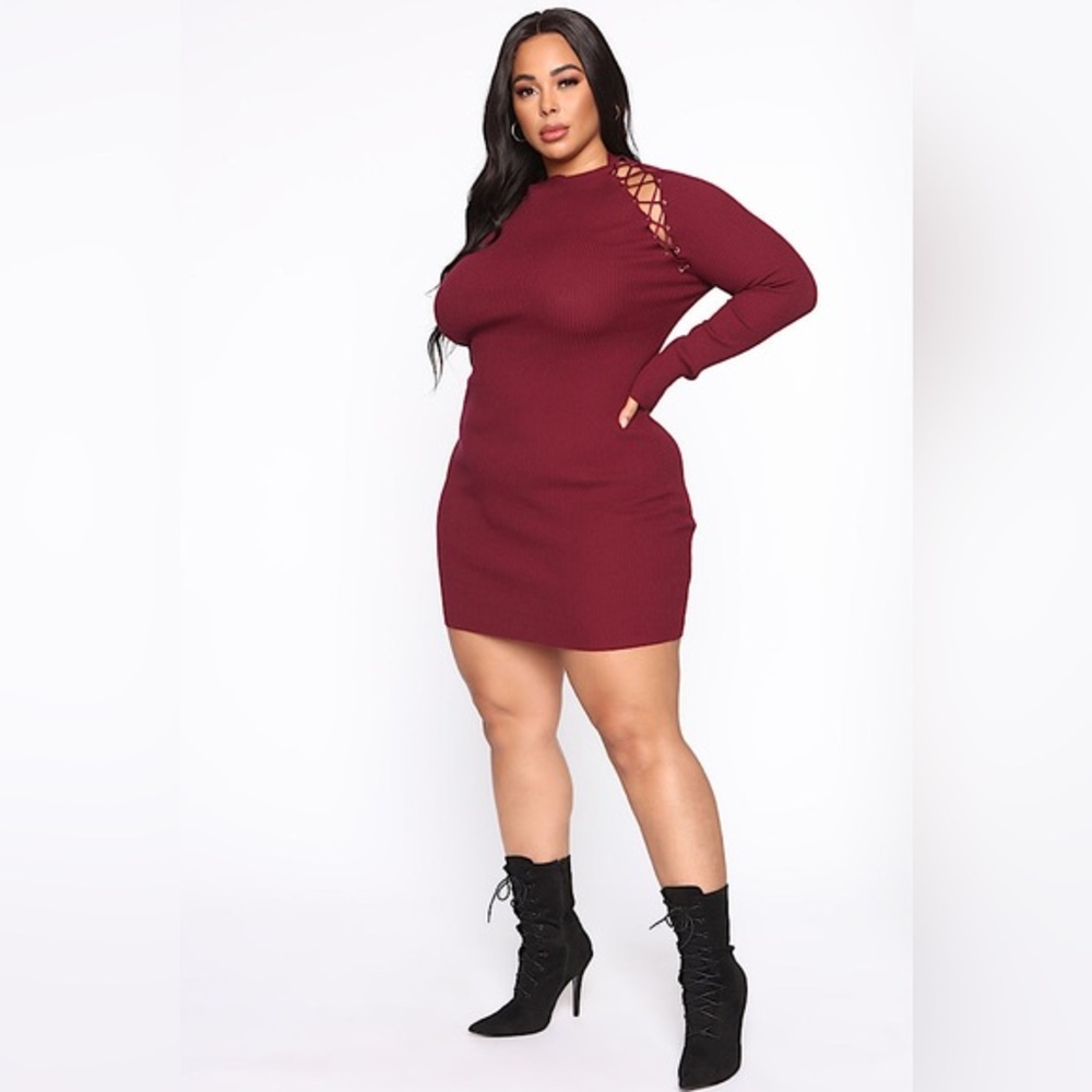 Arie Sweater Mini Dress, Burgundy - Size 3X
